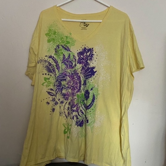 Just My Size Shirt Women’s‎ Size 5X Yellow Pull Over Floral - Picture 1 of 8